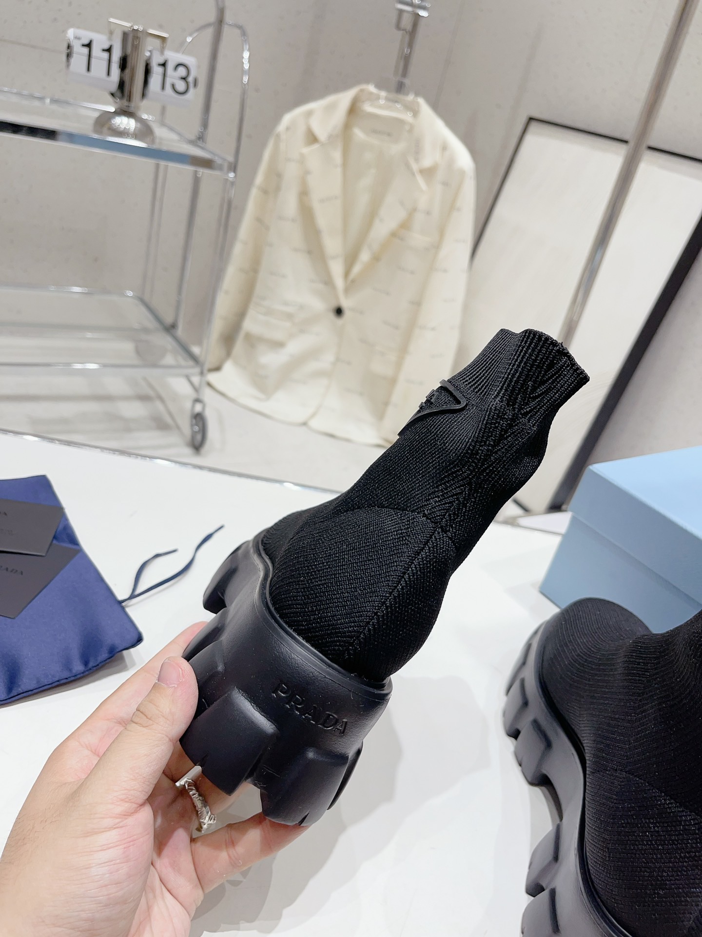 PRADA Monolith knit ankle boots