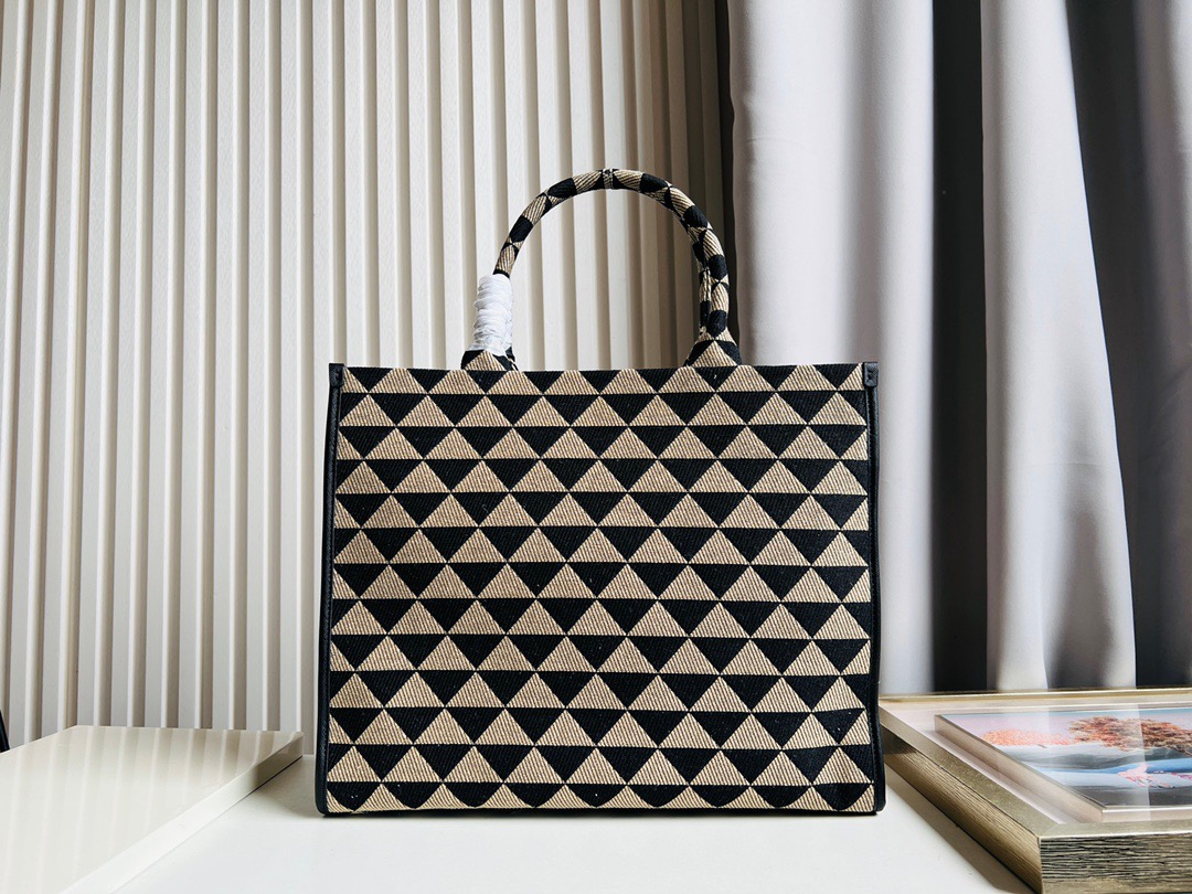 PRADA Symbole Embroidered Fabric Tote Bag