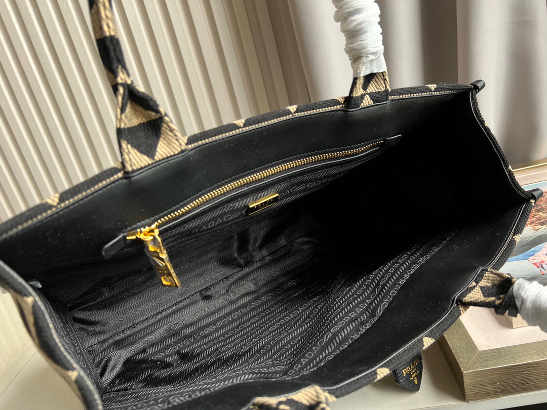PRADA Symbole Embroidered Fabric Tote Bag