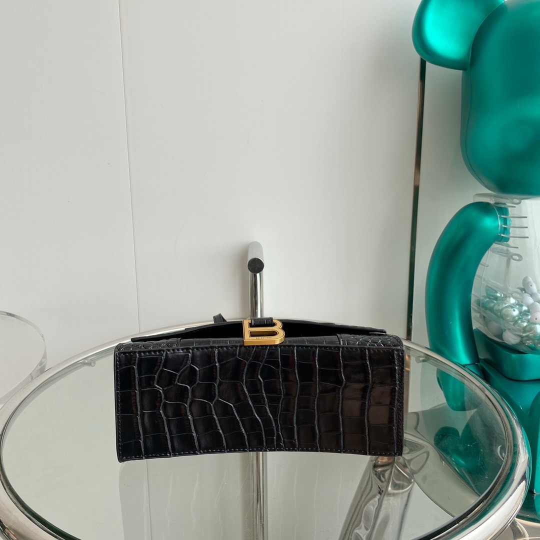 BALENCIAGA HOURGLASS HINGE Alligator embossed medium handbag