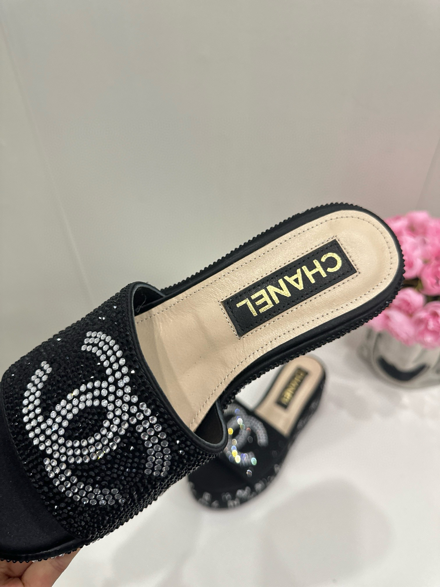CHANEL Wedge Diamond Slippers