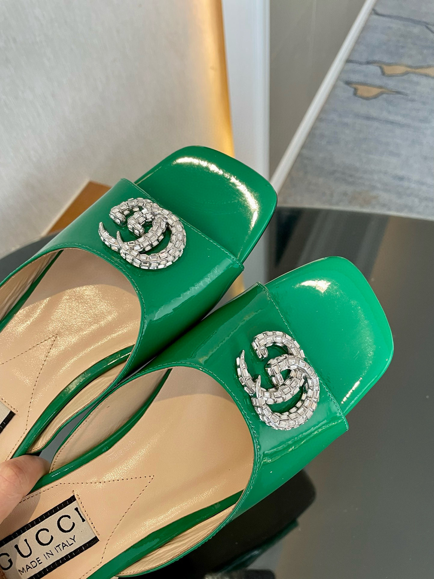 GUCCI Rhinestone slippers with buckle