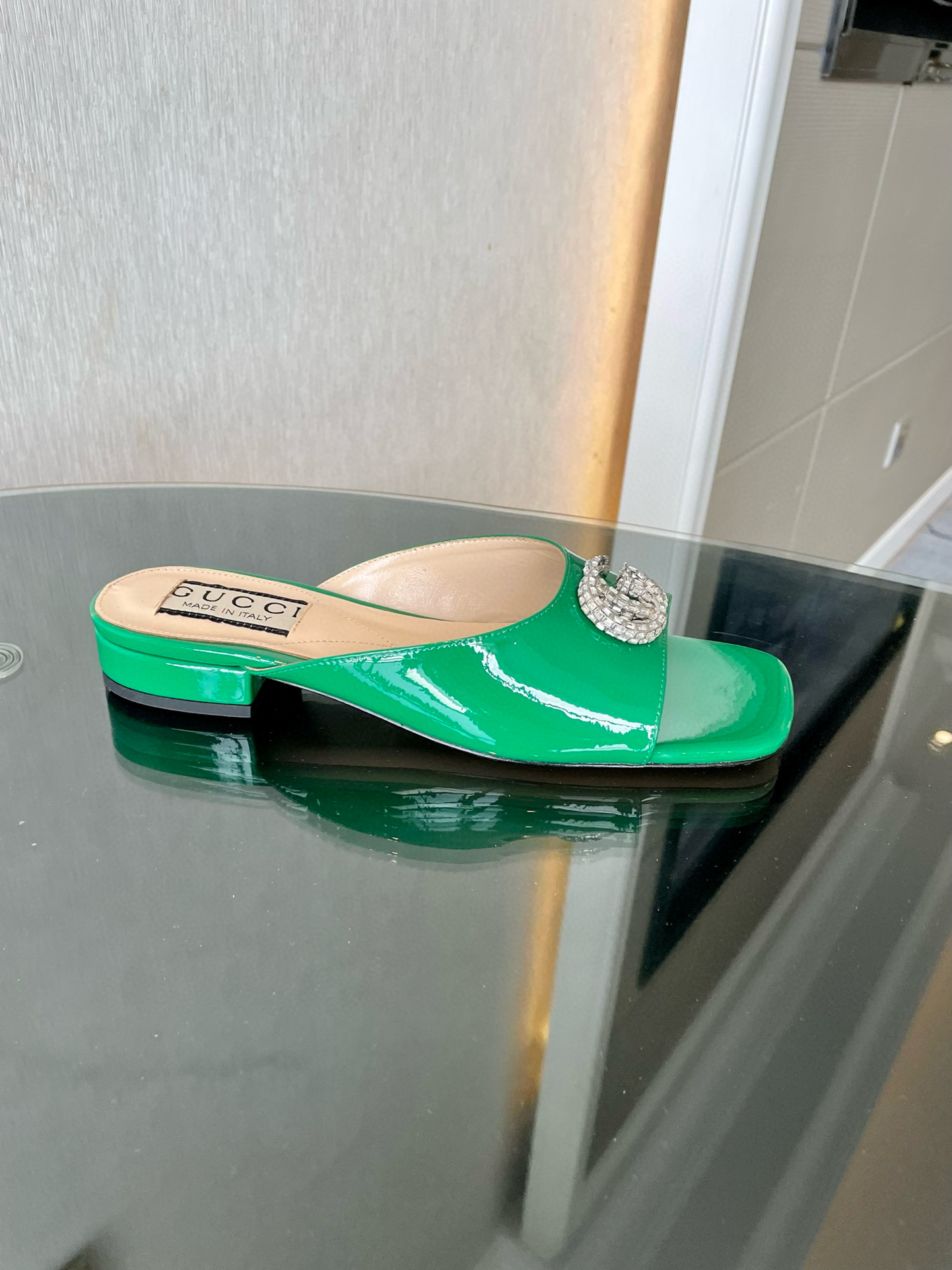 GUCCI Rhinestone slippers with buckle