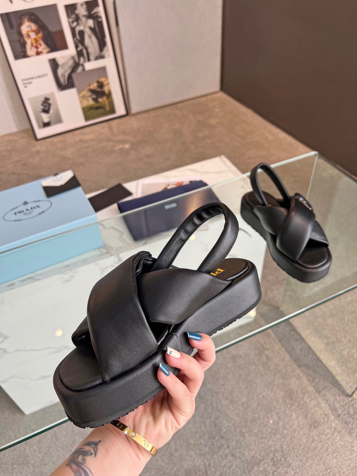 PRADA Monolith with soft sheepskin sandals