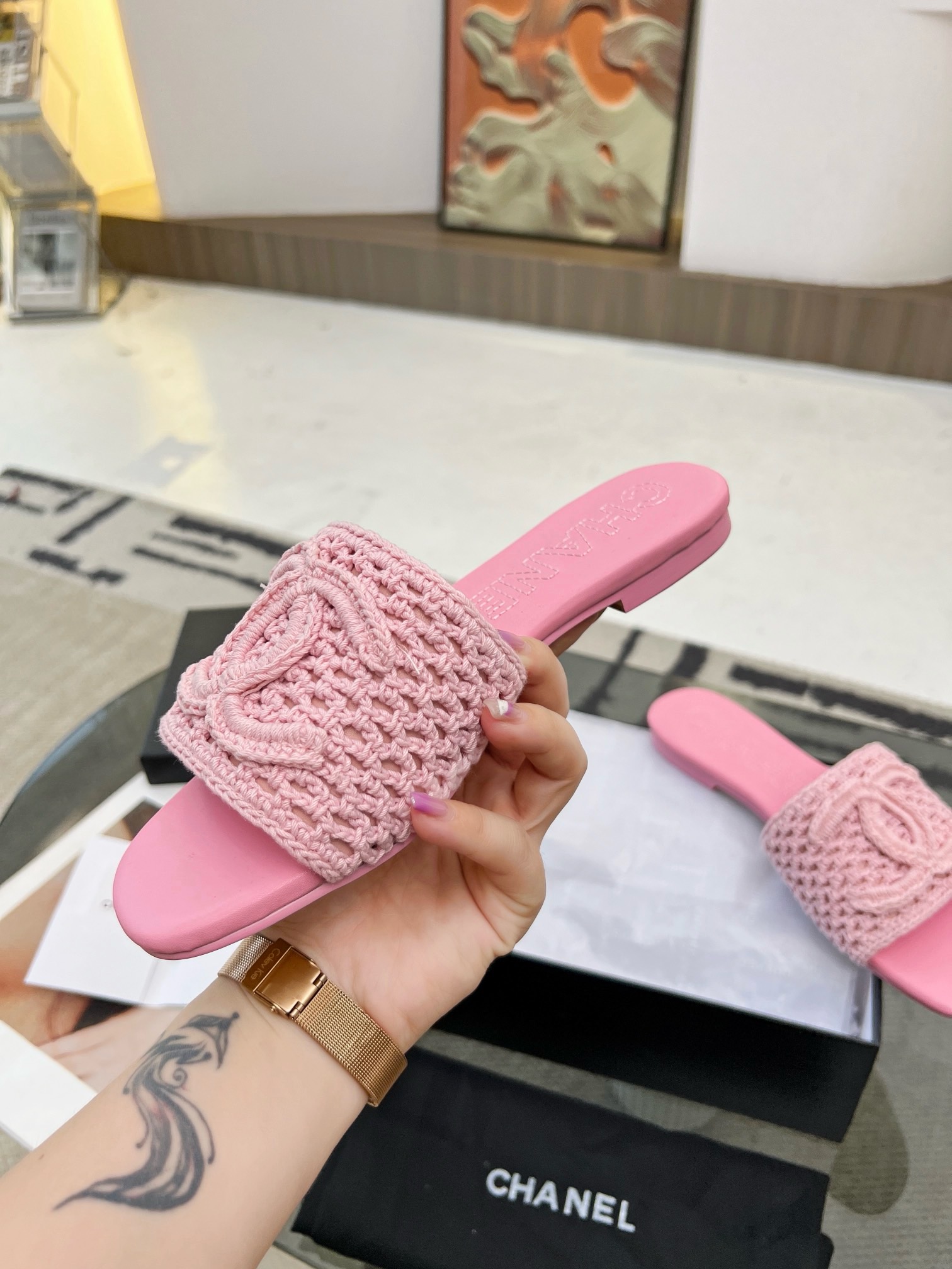 CHANEL Hand-knitted slippers