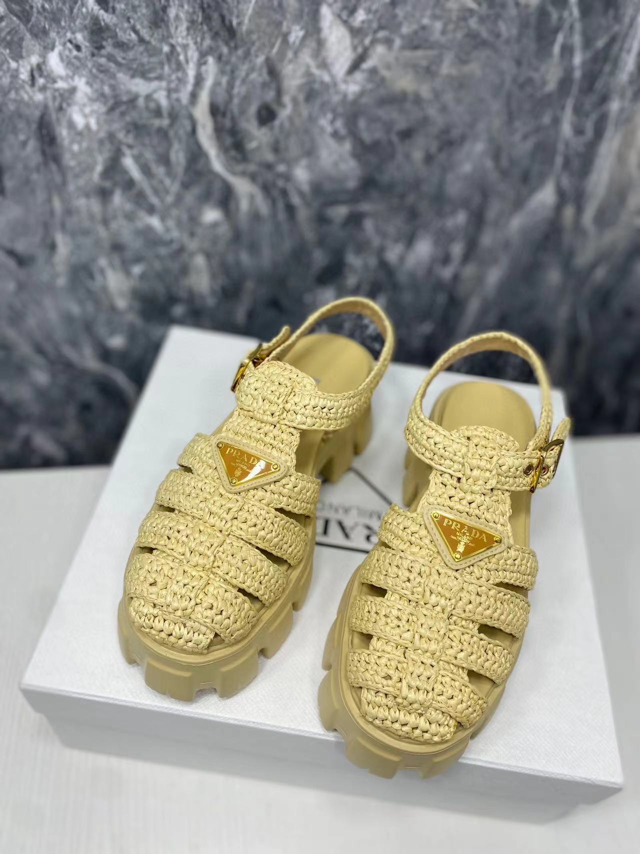 PRADA Roman Woven Thick Soled Rubber Sandals