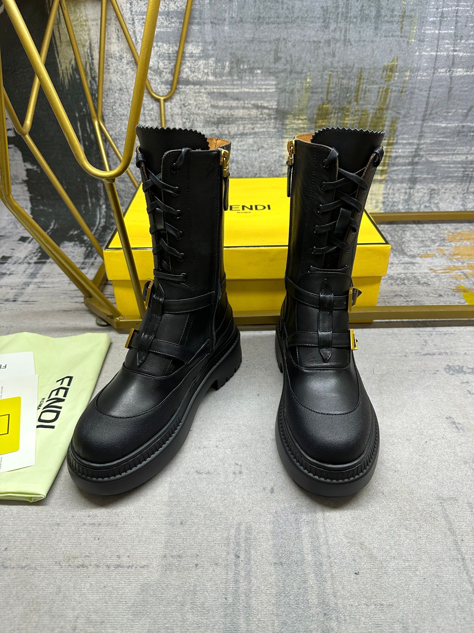 FENDI Delfina Black leather biker boots