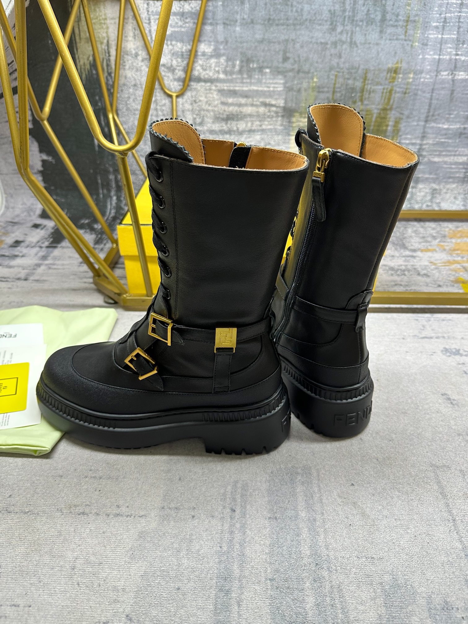 FENDI Delfina Black leather biker boots