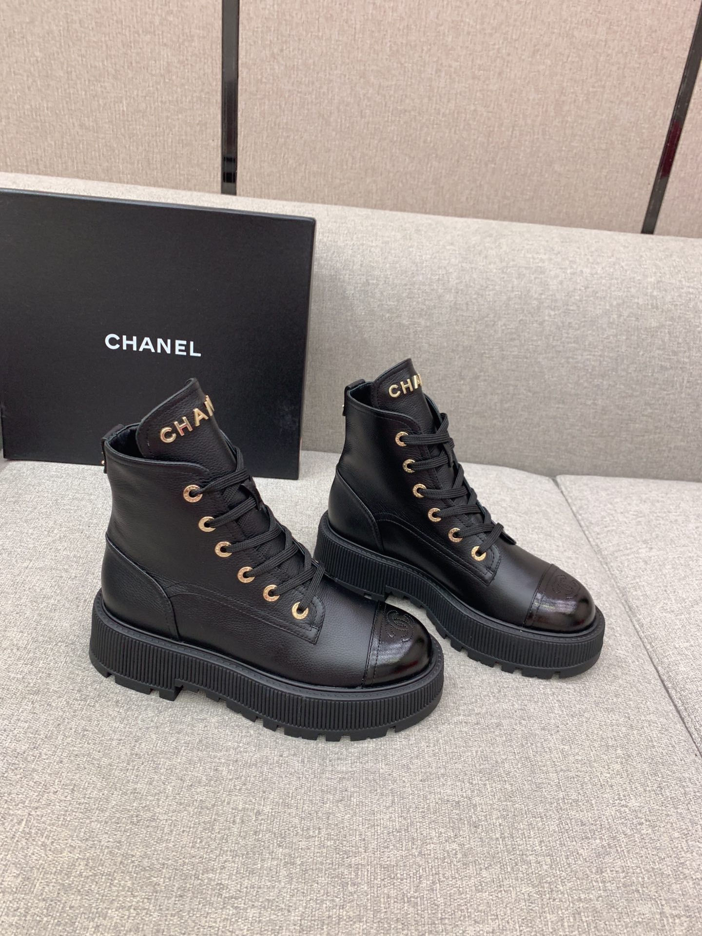 CHANEL platform biker boots