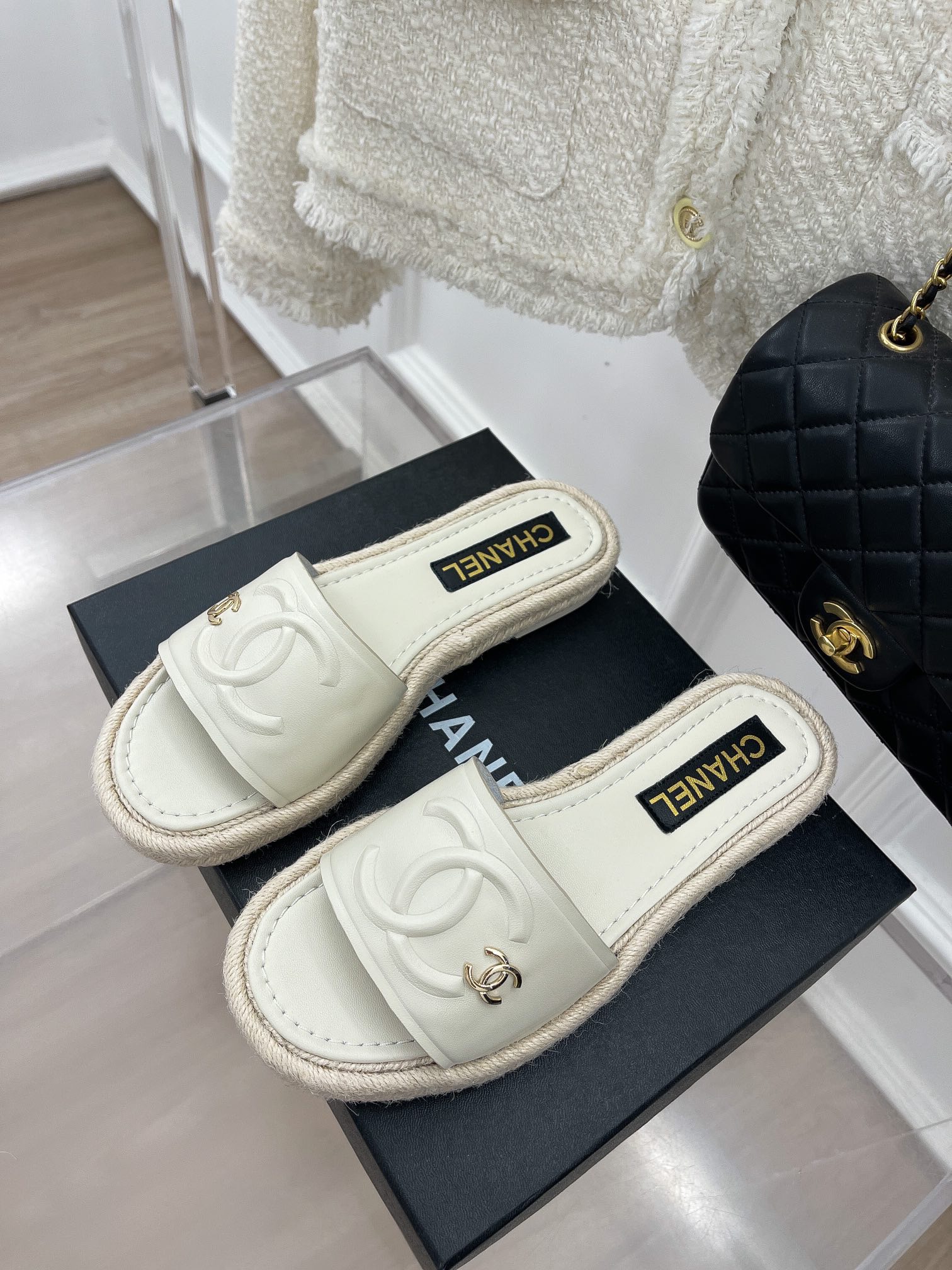 CHANEL twine woven slippers