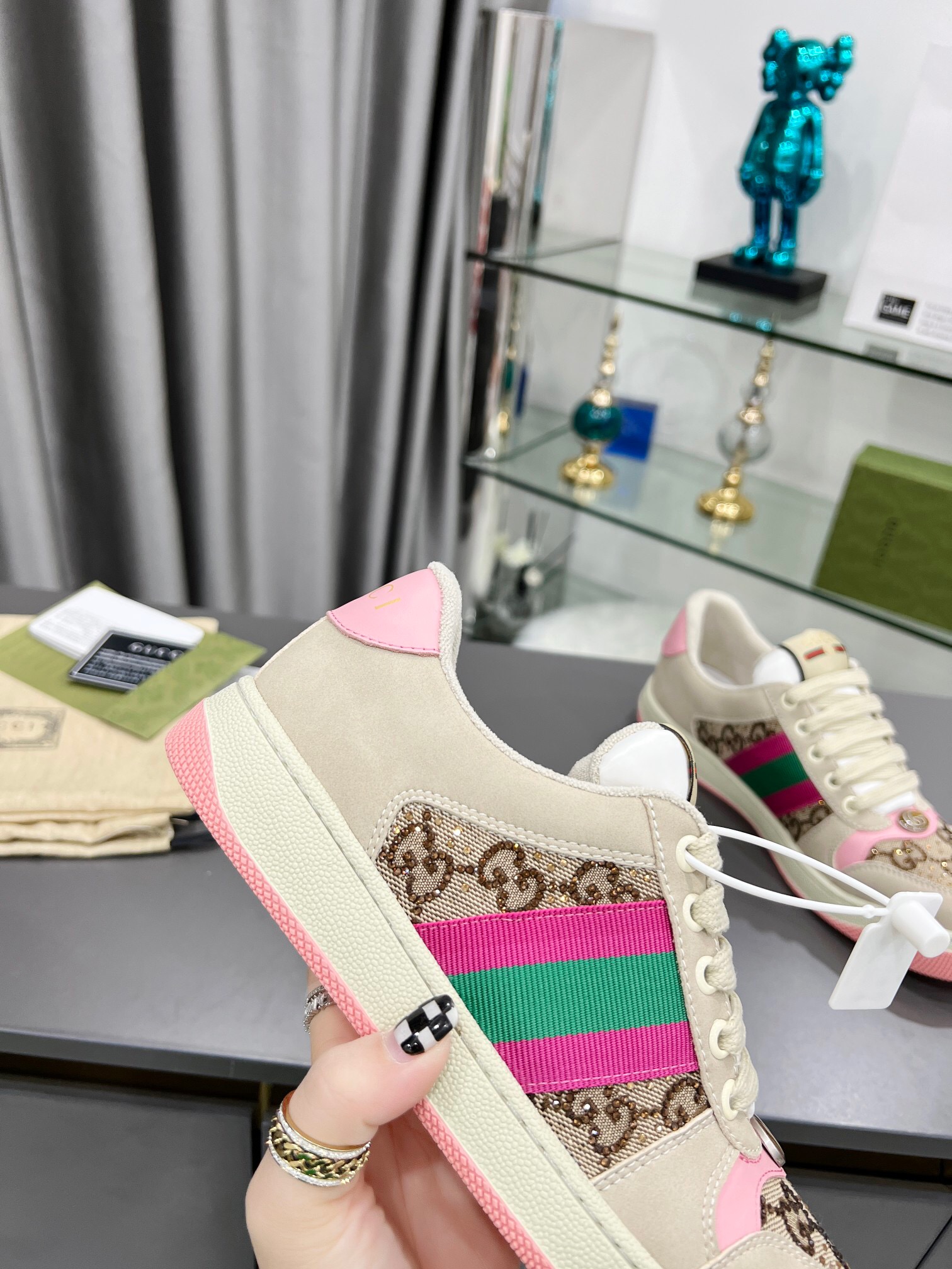 Gucci Screener series decorated crystal sneakers for women