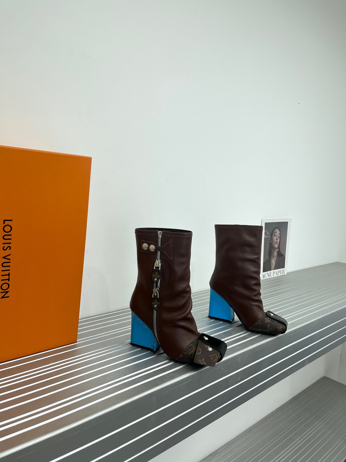 LV Metal nailed back zipper ankle boots