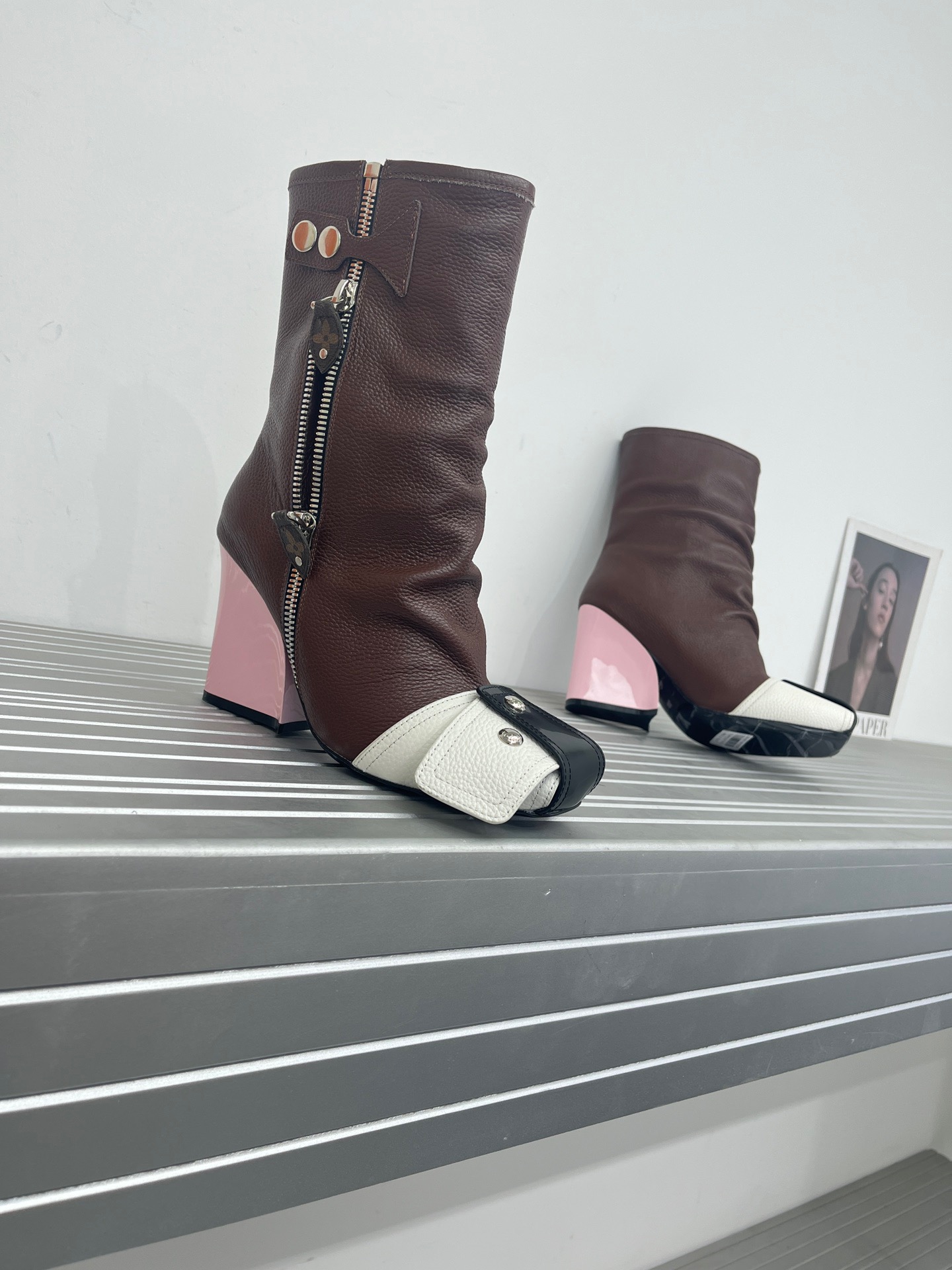 LV Metal nailed back zipper ankle boots