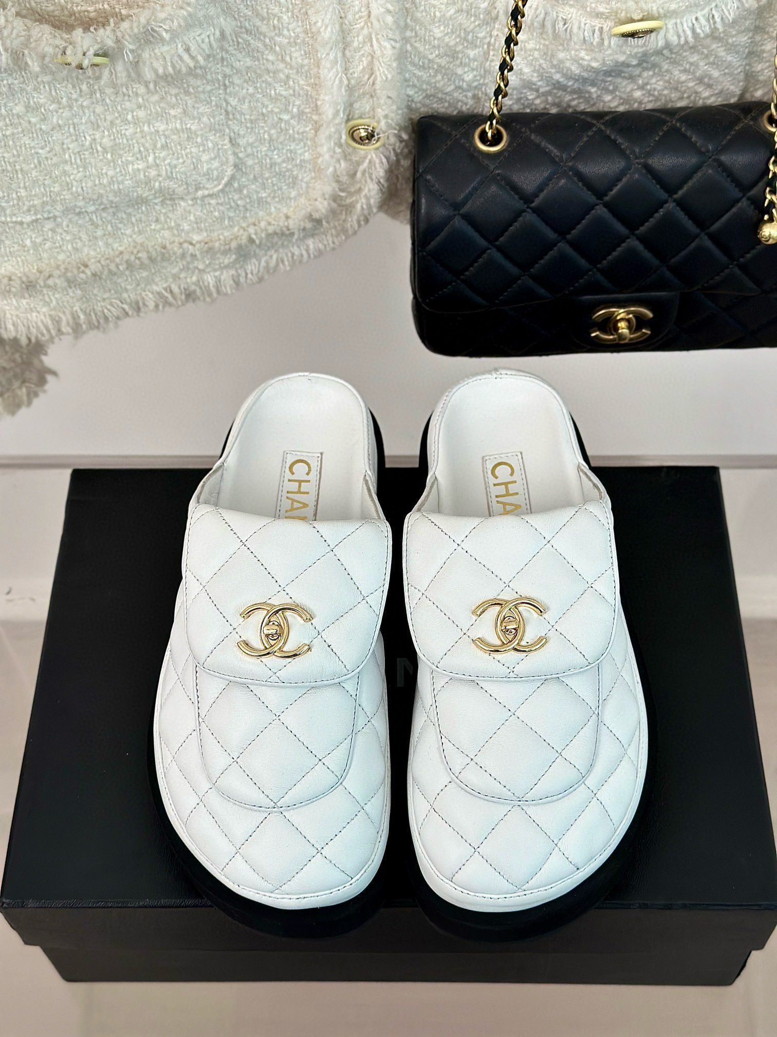 CHANEL buckle diamond birkenstock slippers