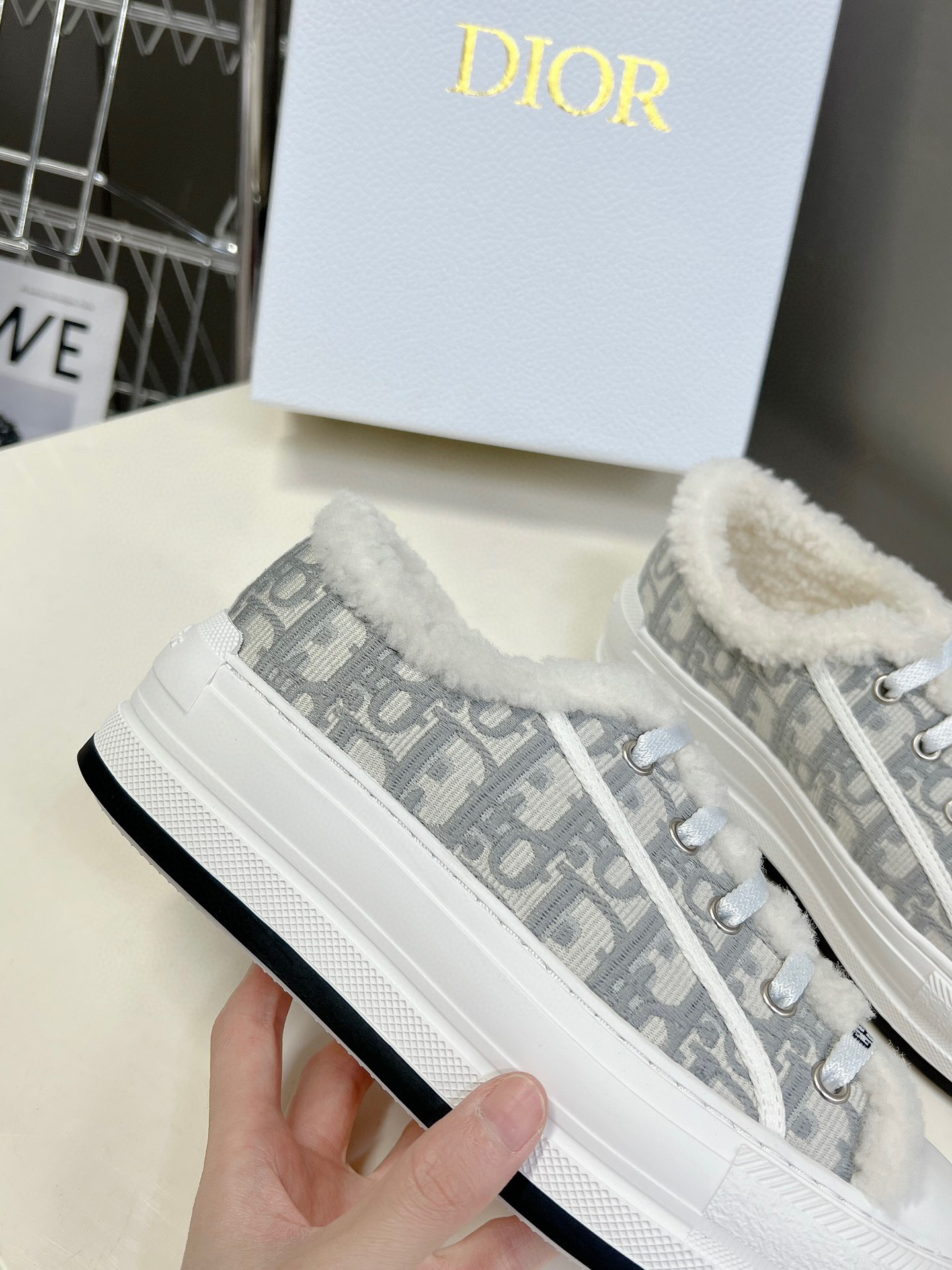 DIOR WALK'N' leather and wool integrated sneakers