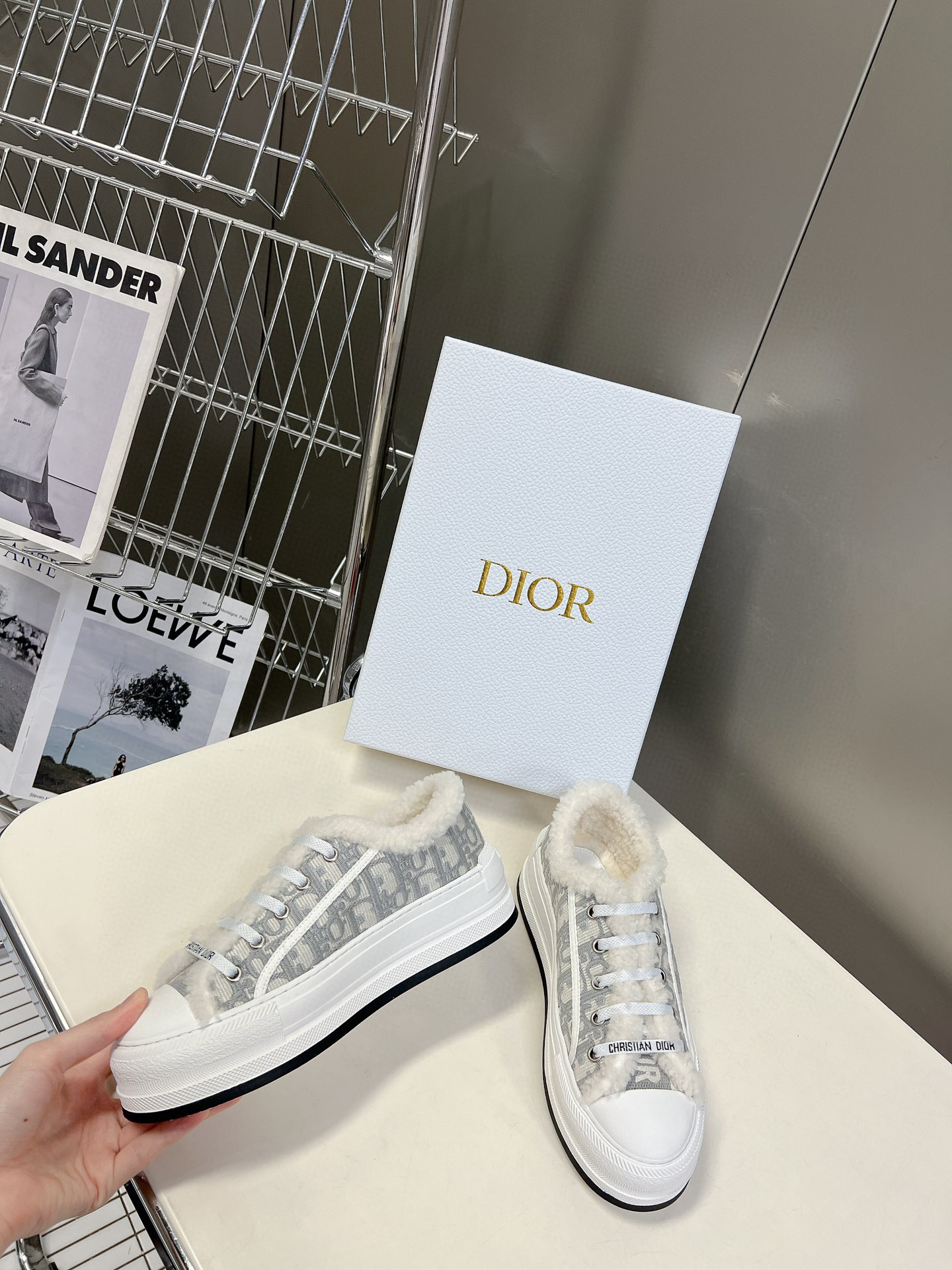 DIOR WALK'N' leather and wool integrated sneakers