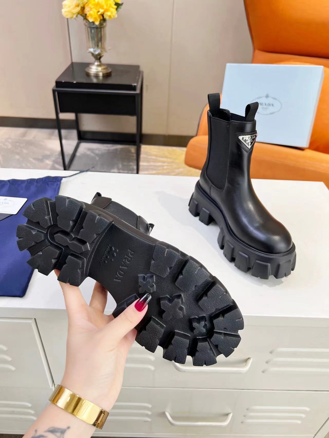 PRADA Monolith brushed leather boots