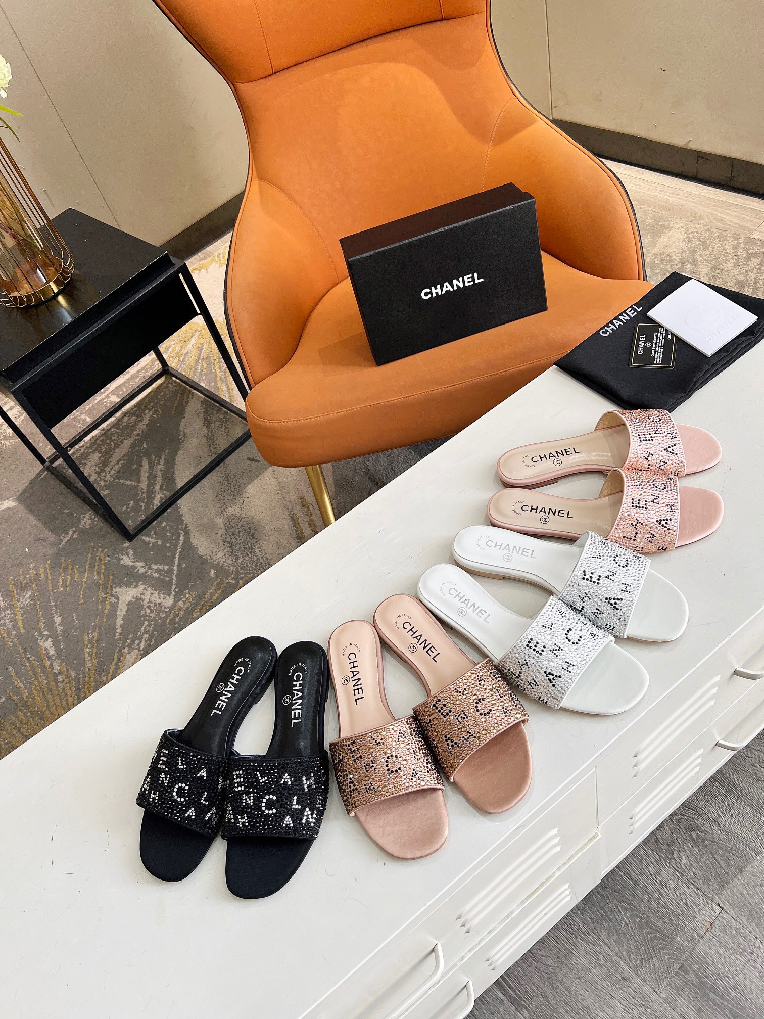 CHANEL Rhinestone Slippers