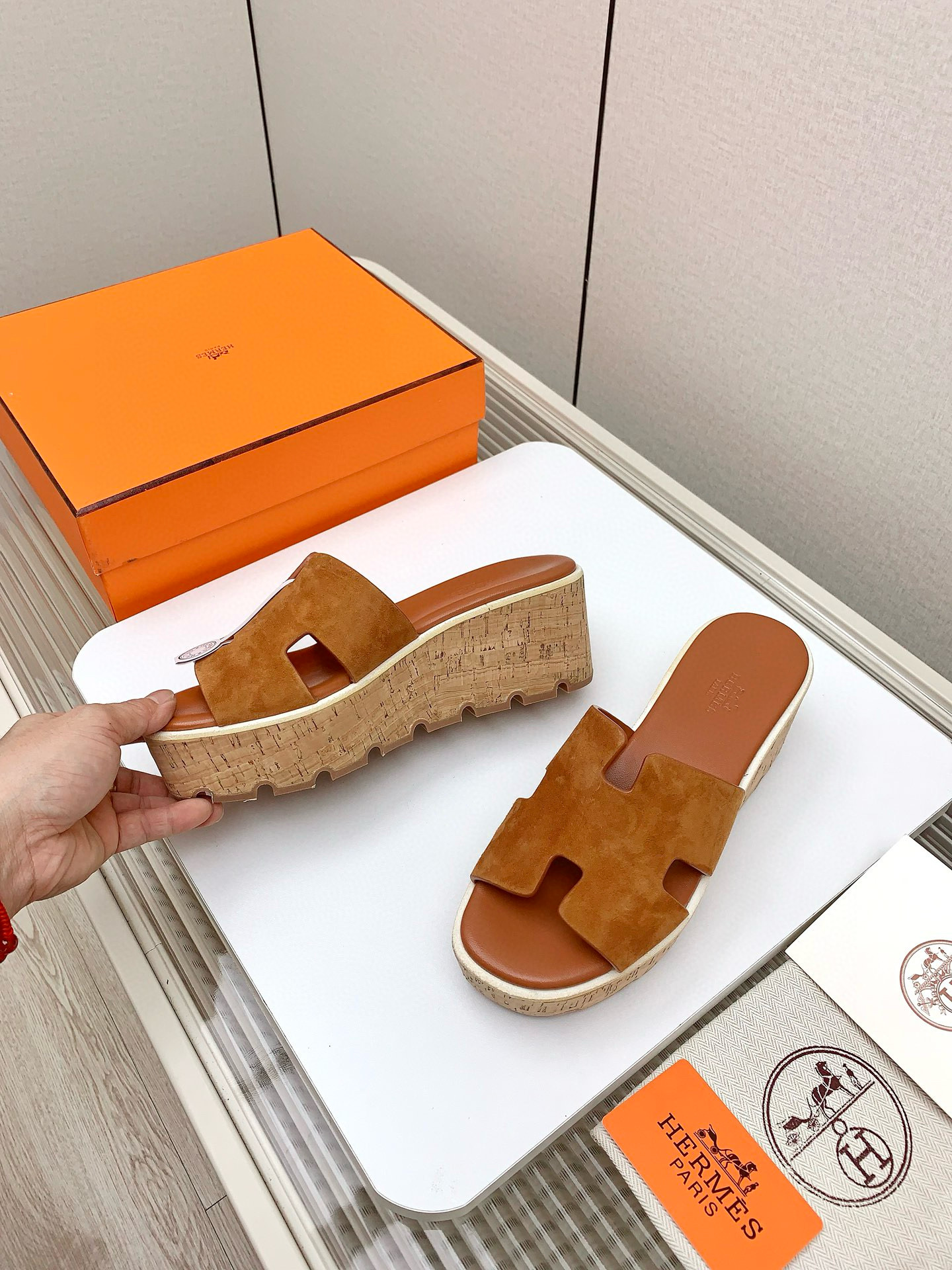 HERMES Wooden Wedge Sandals