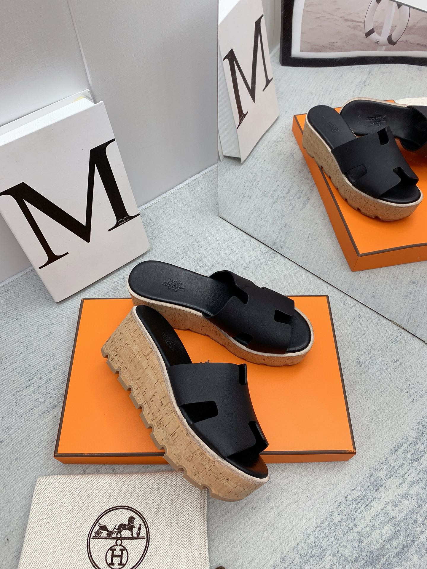 HERMES Wooden Wedge Sandals