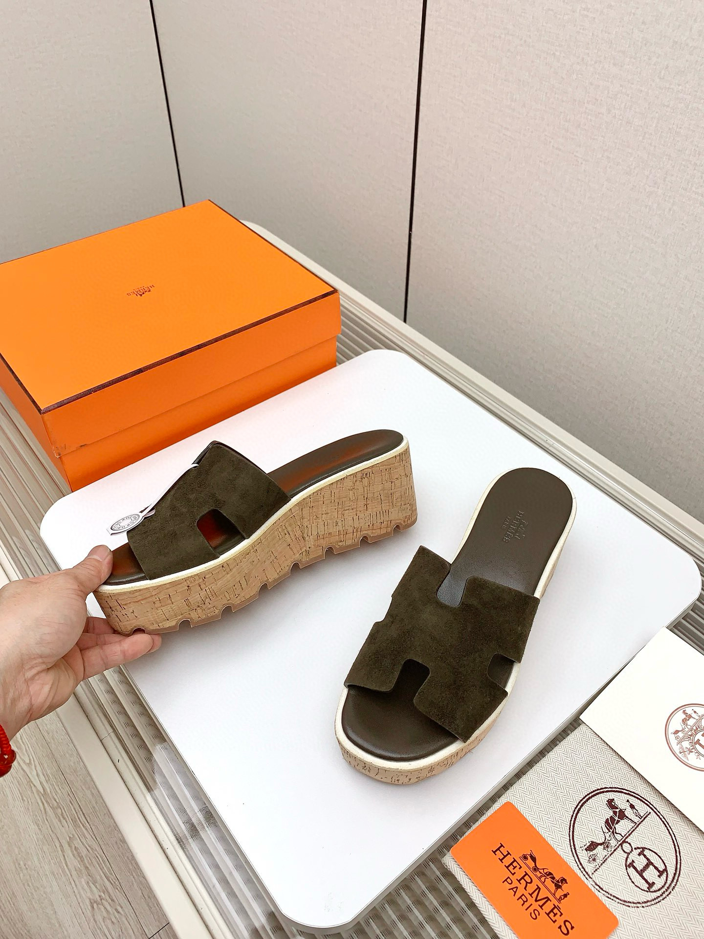 HERMES Wooden Wedge Sandals