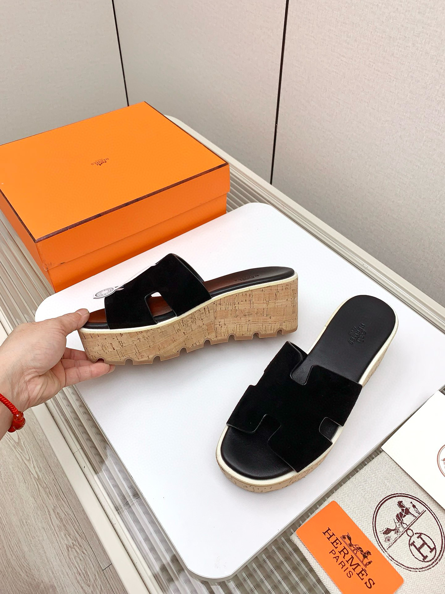 HERMES Wooden Wedge Sandals