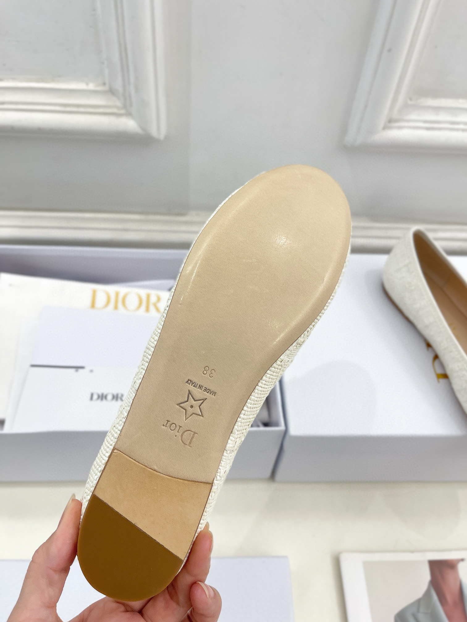 DIOR straw pearl ballet shoes