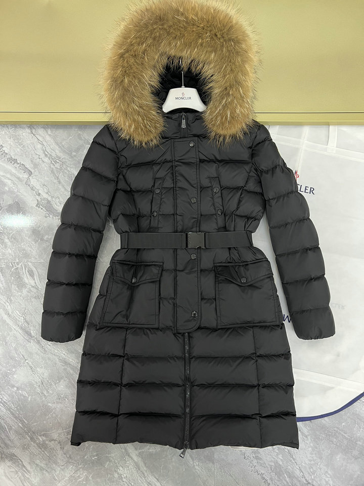 MONCLER Long down jacket with fur collar