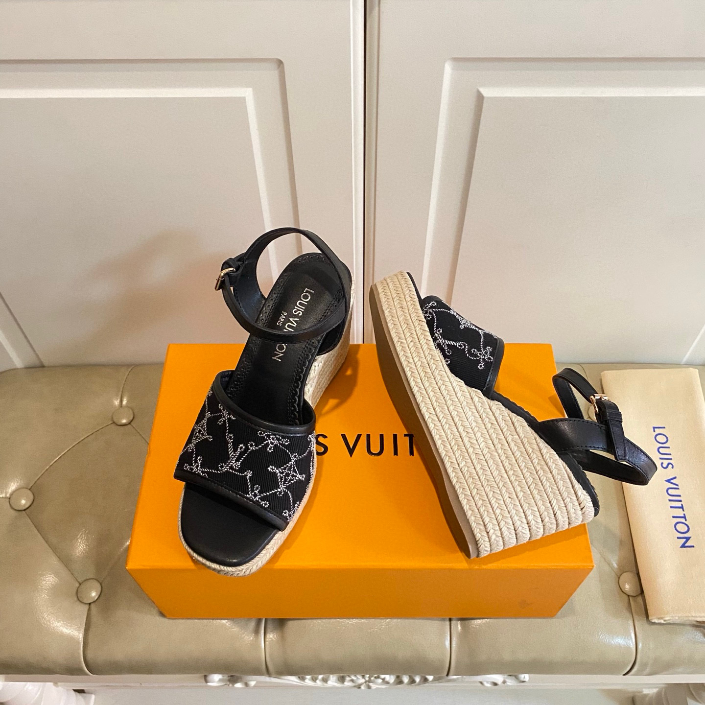 LV Wedge straw sandals