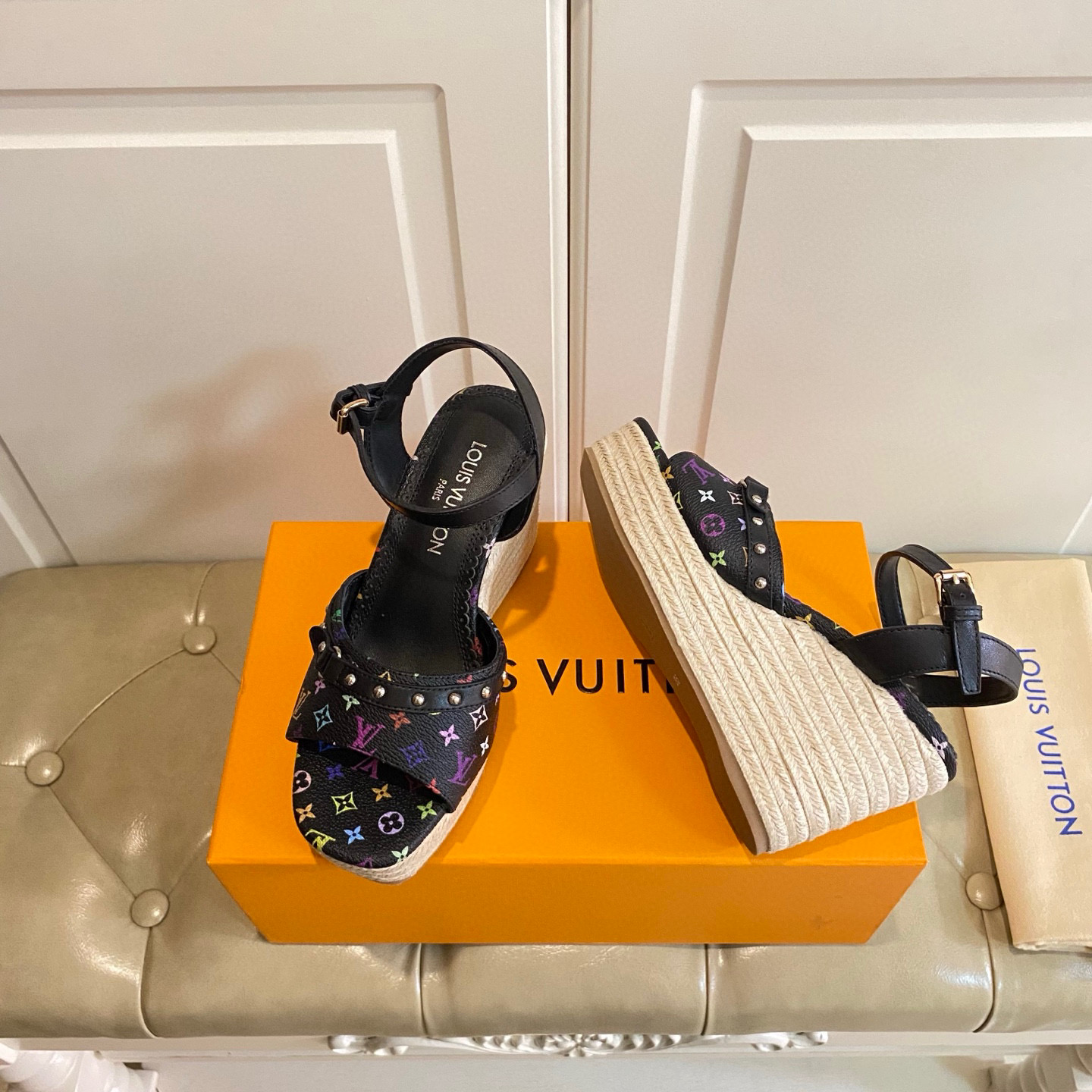 LV Wedge straw sandals