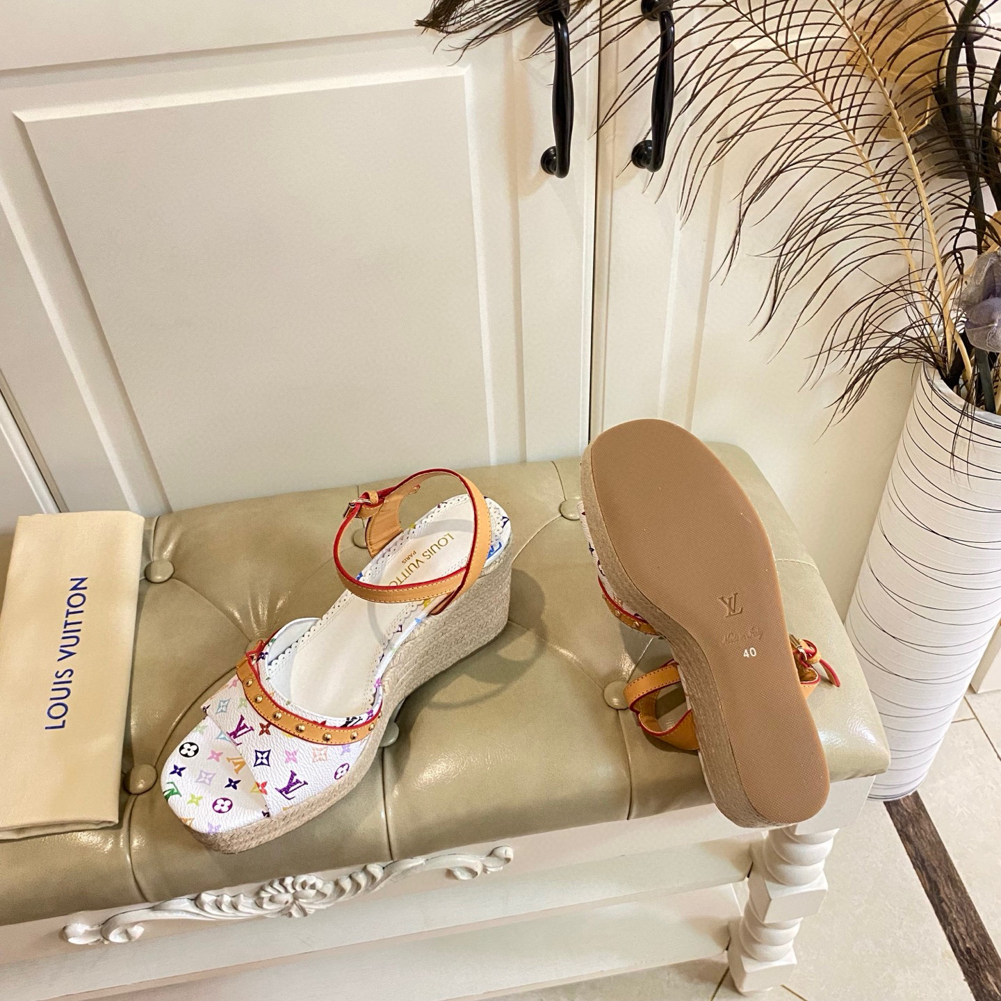 LV Wedge straw sandals