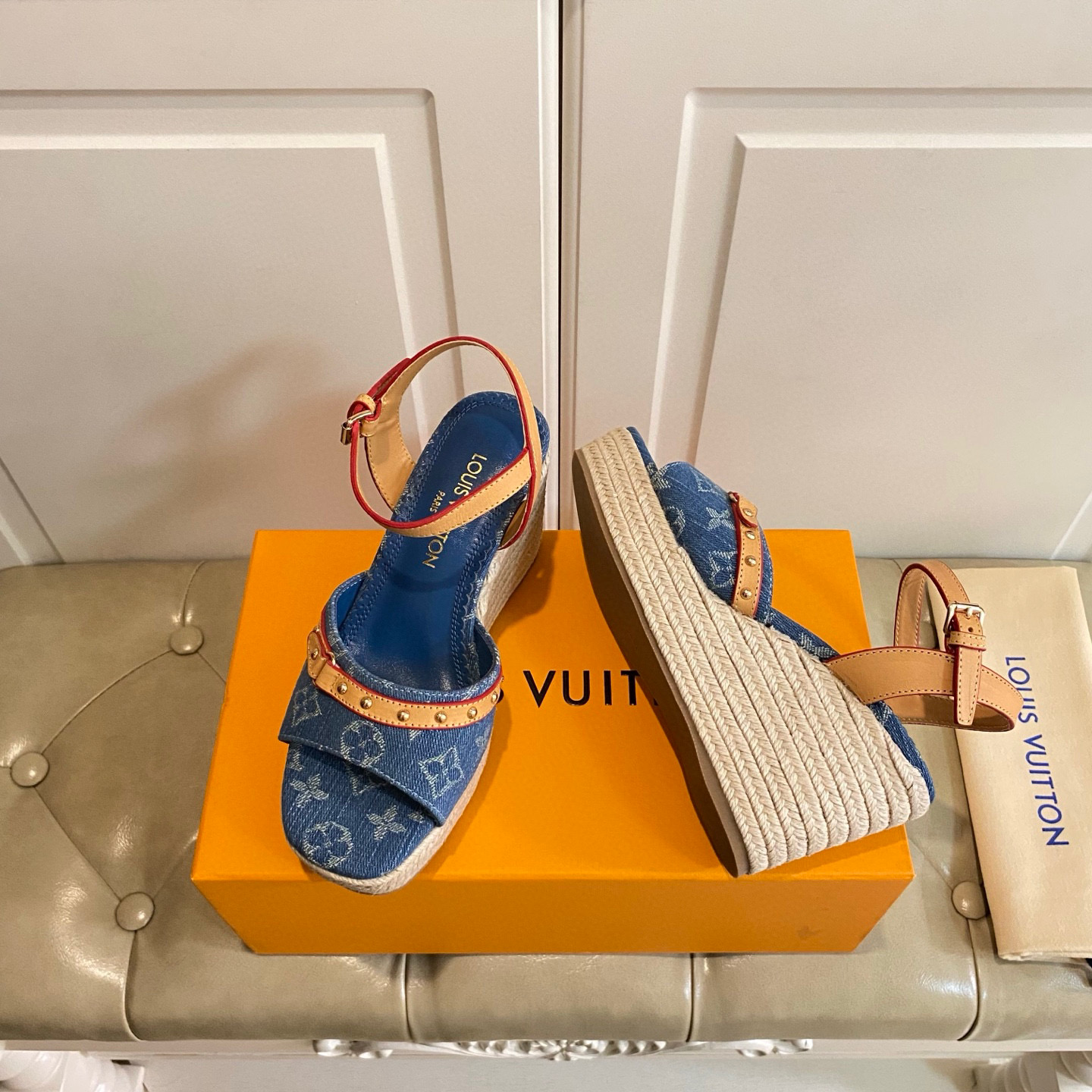 LV Wedge straw sandals